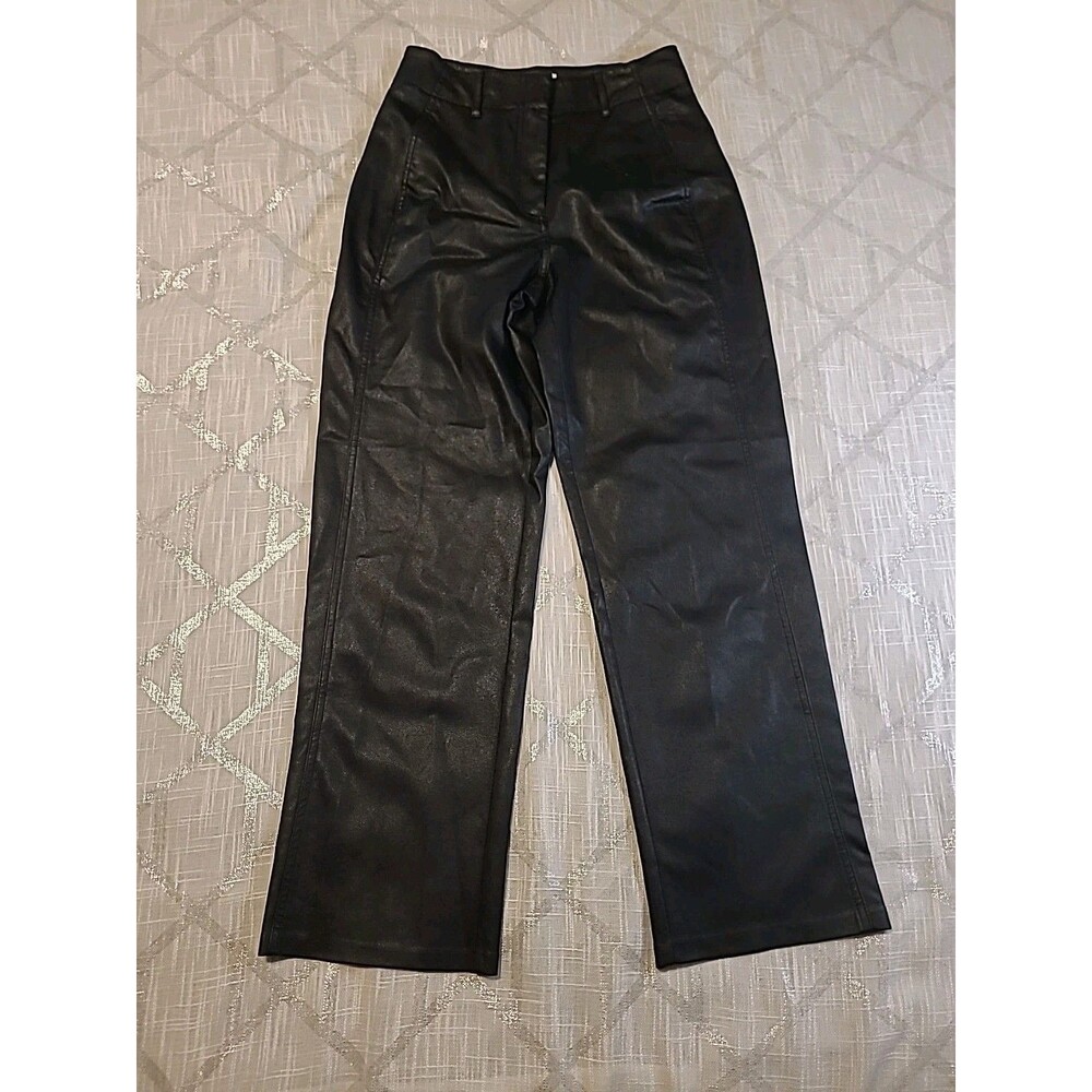 Aritzia Wilfred Free Ascendant Vegan Leather Pants Black High Rise Wide Leg Sz 4